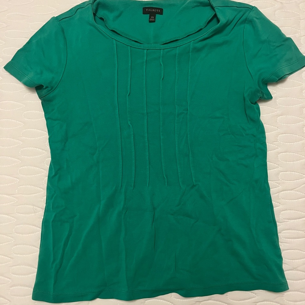 Talbots Teal-Green Short Sleeve Pintuck Front Tee